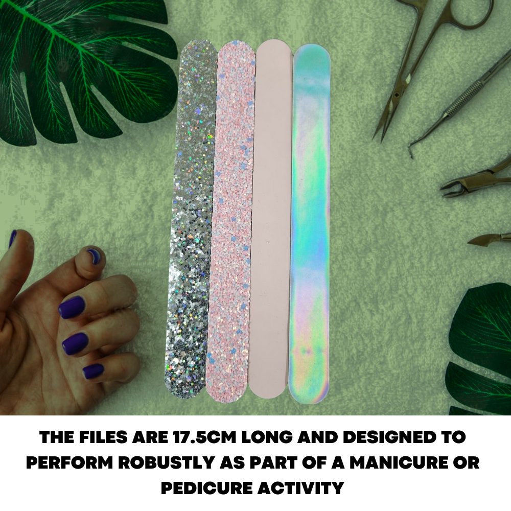 4 Pack Straight Large Nail Files Emery Board Dual Sided Glitter Medium Abrasive