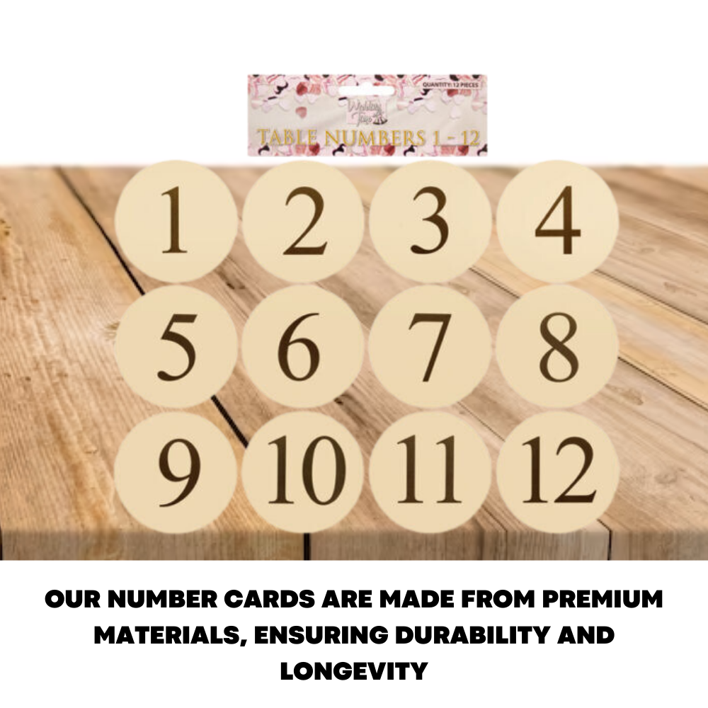 1-12 Table Number Cards Wedding Event Party Top Table Card Seating Plan Numbers - ZYBUX