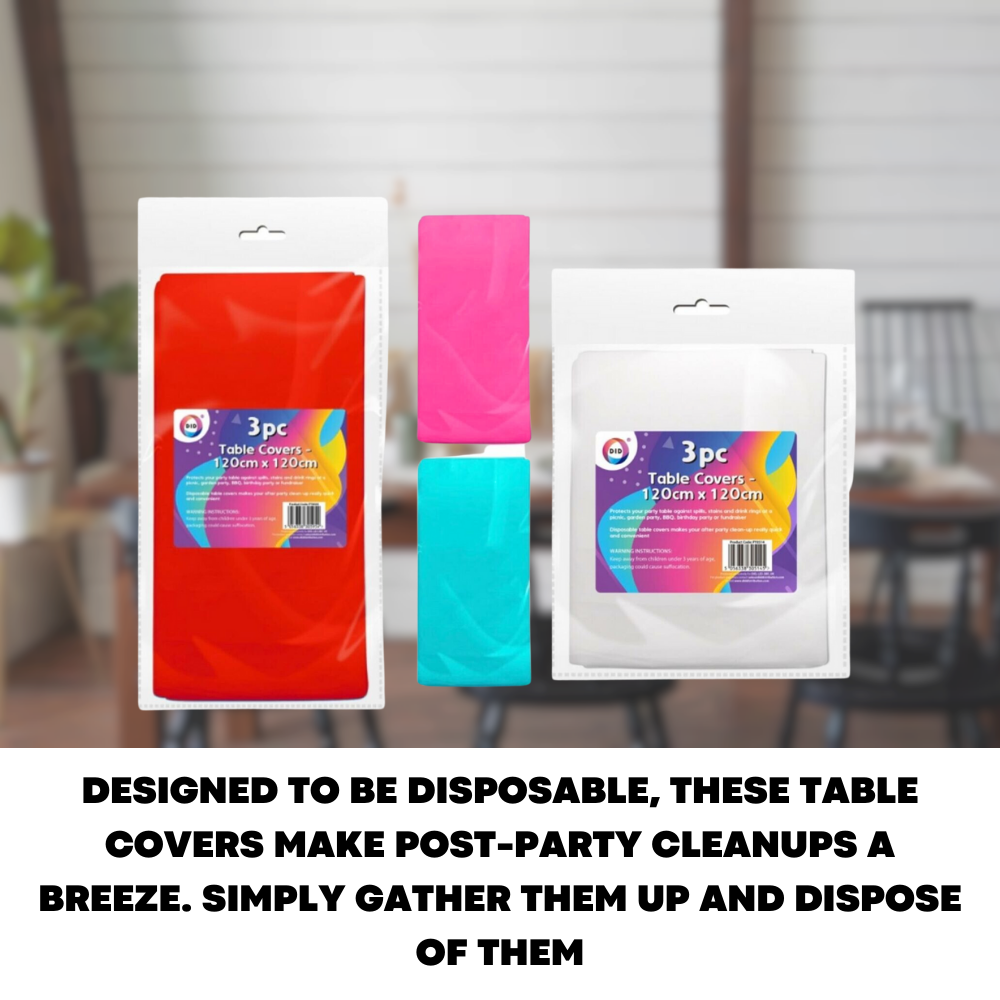 3 Pack Disposable Plastic Table Covers For Easy Cleaning