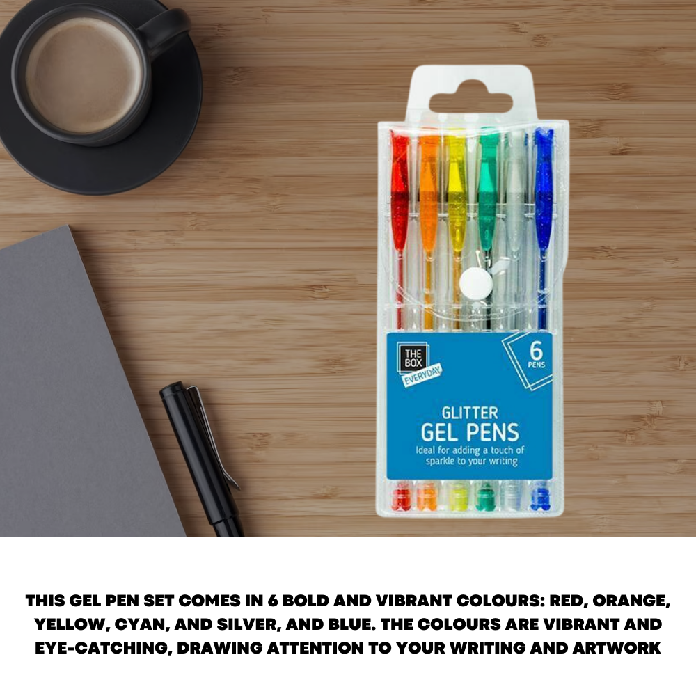 Glitter Gel Pen Set Kids Adults Colouring Book Pens Art Craft Stationary 6 Pack - ZYBUX