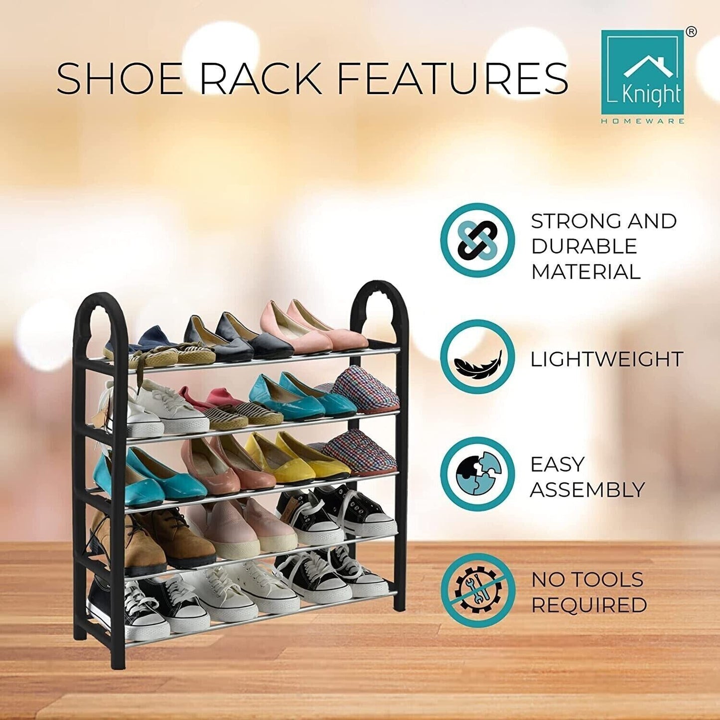 5 Tier 15 Pairs Space Saving Shoe Rack Lightweight & Compact