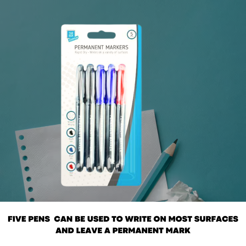 5 Pack Permanent Marker Pens Multi Assorted Colour Fast Drying New Tip Point