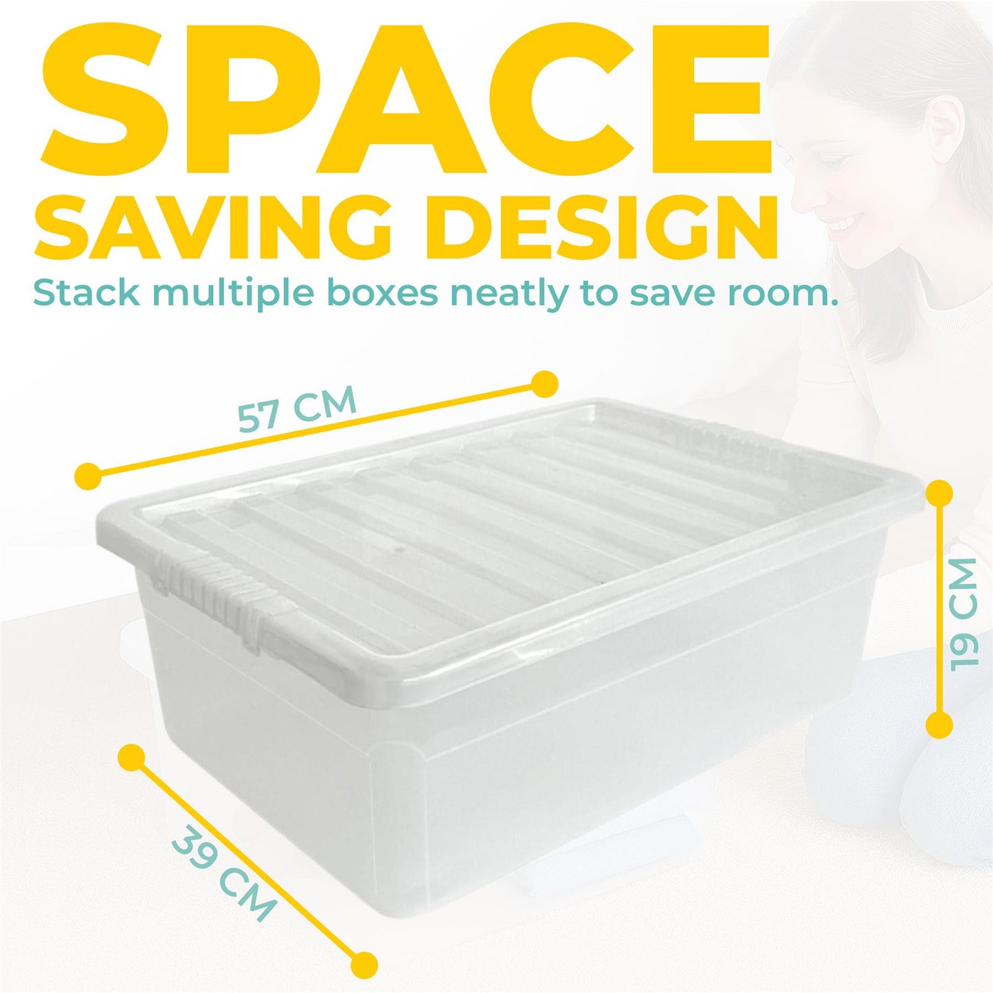 Underbed Plastic Storage Boxes with Lids – Clear & Black – 30L, 32L | Stackable Plastic Containers for Clothes, Shoes & Bedding | Space-Saving, Durable, BPA Free Storage Bins