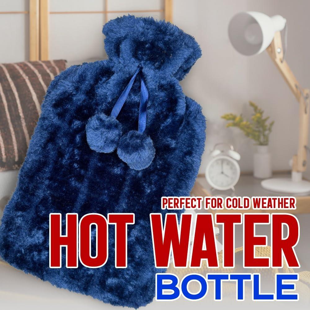 2 Litre Hot Water Bottle with Cosy Fluffy Cover Premium Faux Fur Bag Large 2L