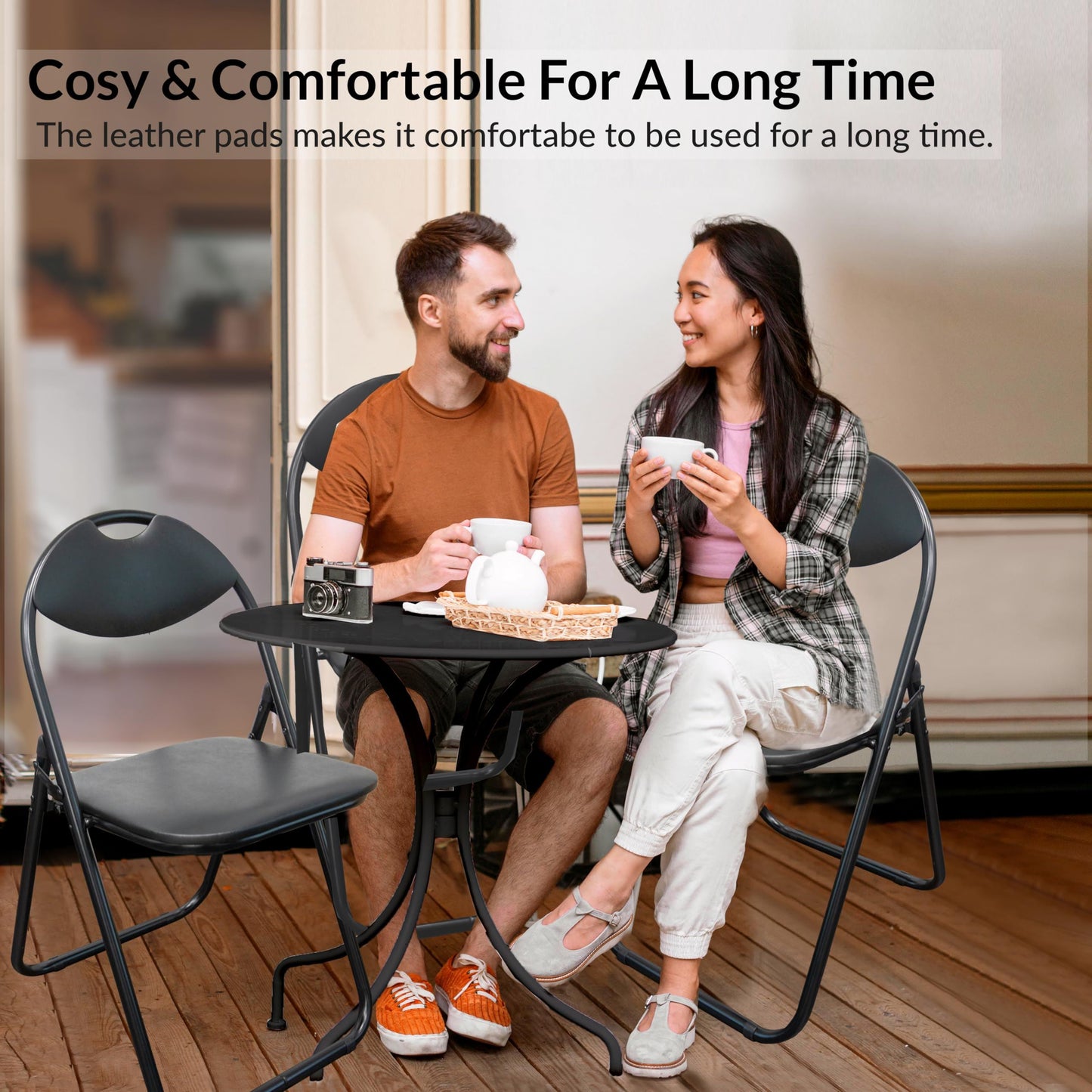 ZYBUX - Paris Folding Chairs - Ergonomic Faux Leather Padded Chairs for Home, Office, Dining, and Events - Easy to Fold and Store