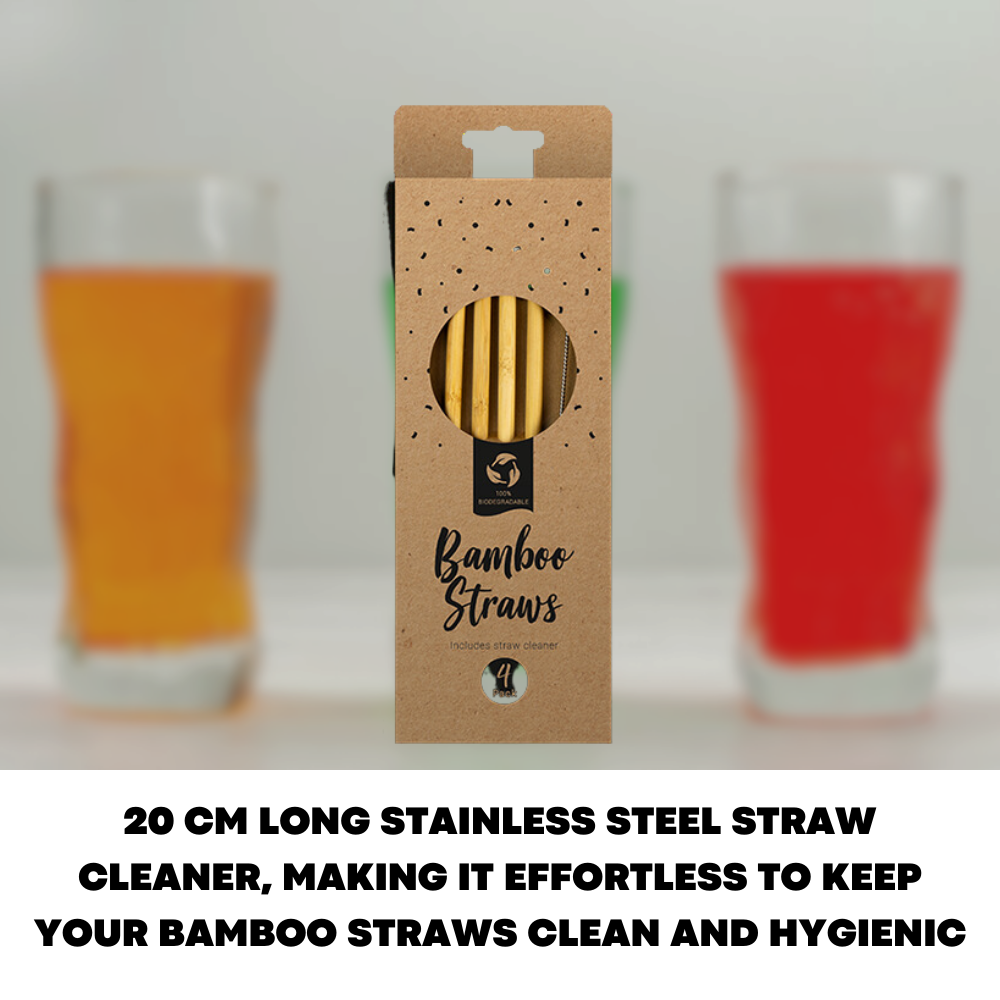 4x Reusable Bamboo Straws Natural & Eco Friendly
