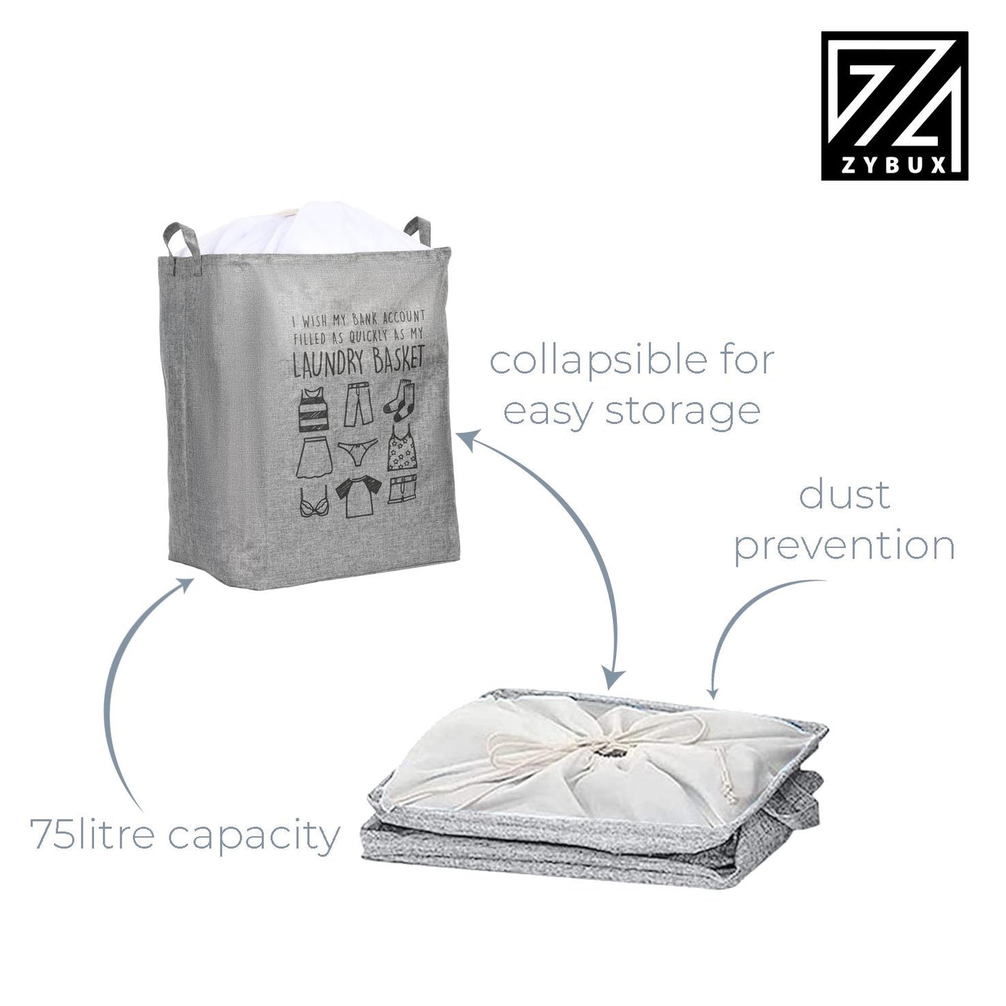 75L Foldable Laundry Storage Washing Bin Basket Large Waterproof Cloth Baggage - ZYBUX