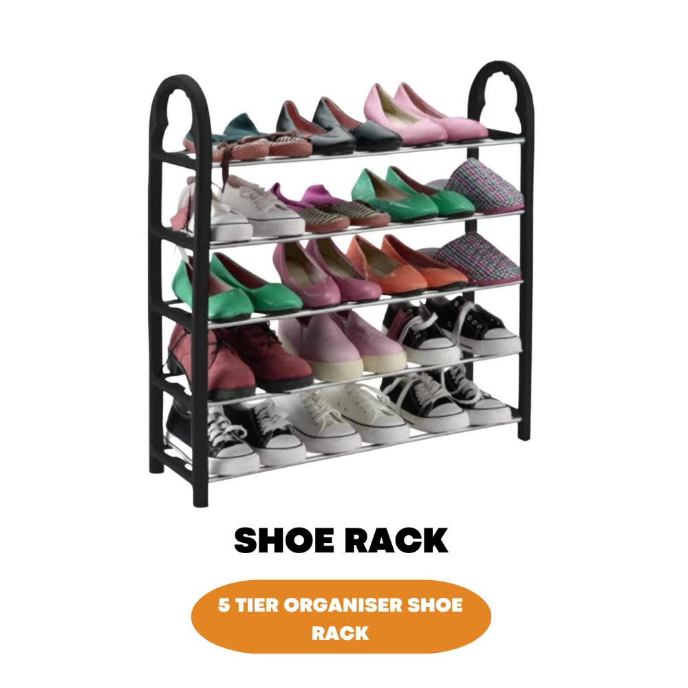 5 Tier 15 Pairs Space Saving Shoe Rack Lightweight & Compact