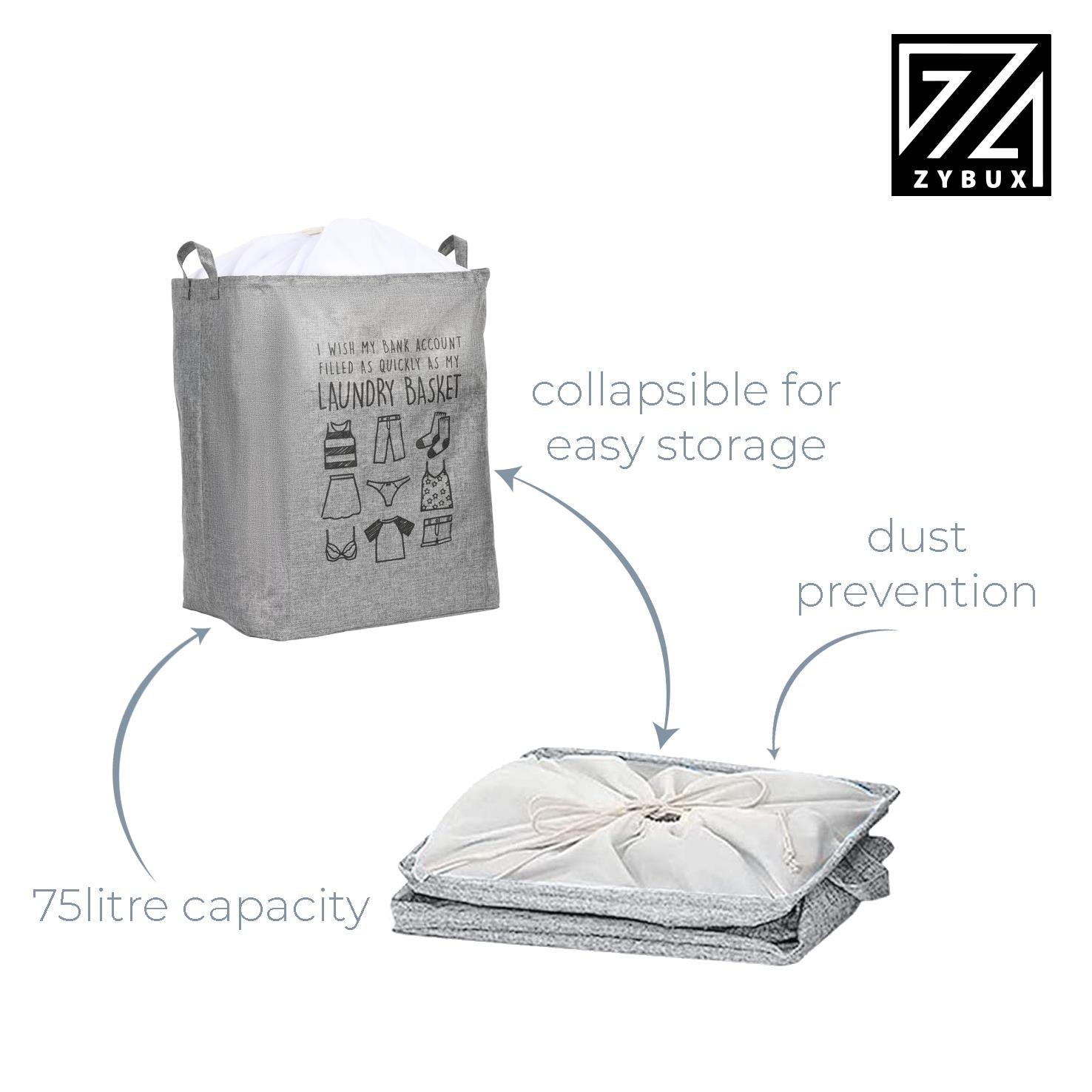75L Foldable Laundry Storage Washing Bin Basket Large Waterproof Cloth Baggage - ZYBUX