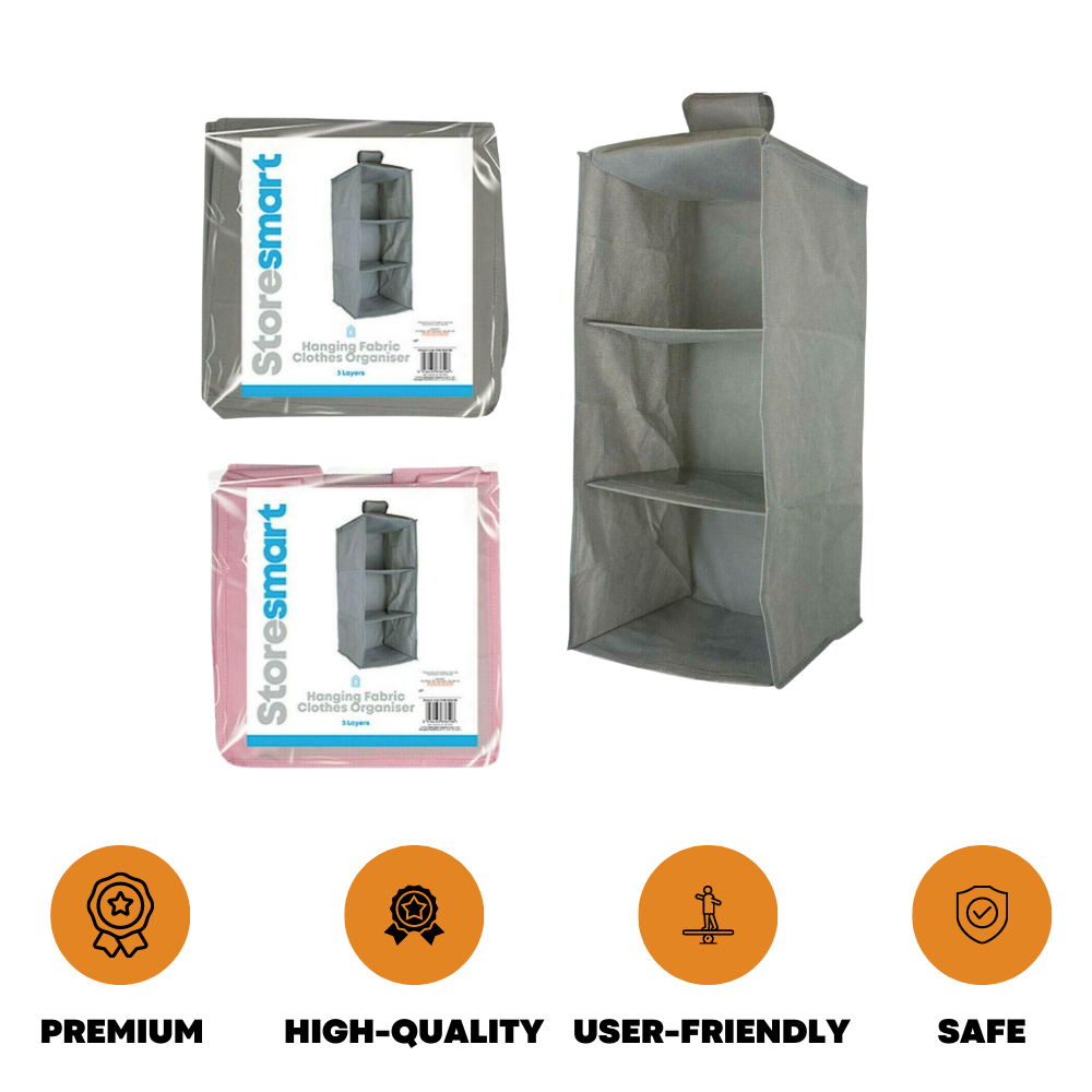 3 Pocket Wardrobe Hanging Shelf Storage Rack Clothes Shoes Organise Hang Closet - ZYBUX