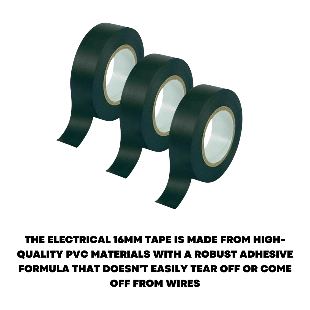 3x Electric Tape Roll Electrical PVC Insulation Tapes Electricians 16mm x 10m - ZYBUX