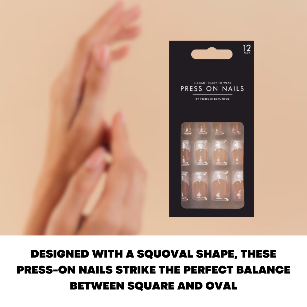 12x Press on False Nails Polished Painted French Manicure Style Kit Beauty Set