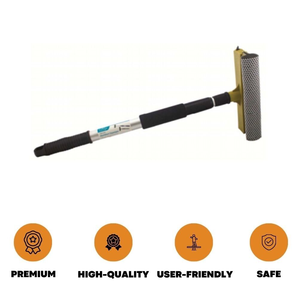 Telescopic Handle Squeegee Extendable Window Cleaner Wipe Detachable Sponge Head - ZYBUX