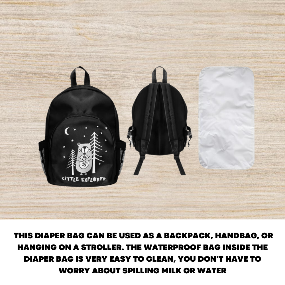 Nappy Changing Mummy Bag for Baby Diaper Large Rucksack with Changing Mat, Black - ZYBUX