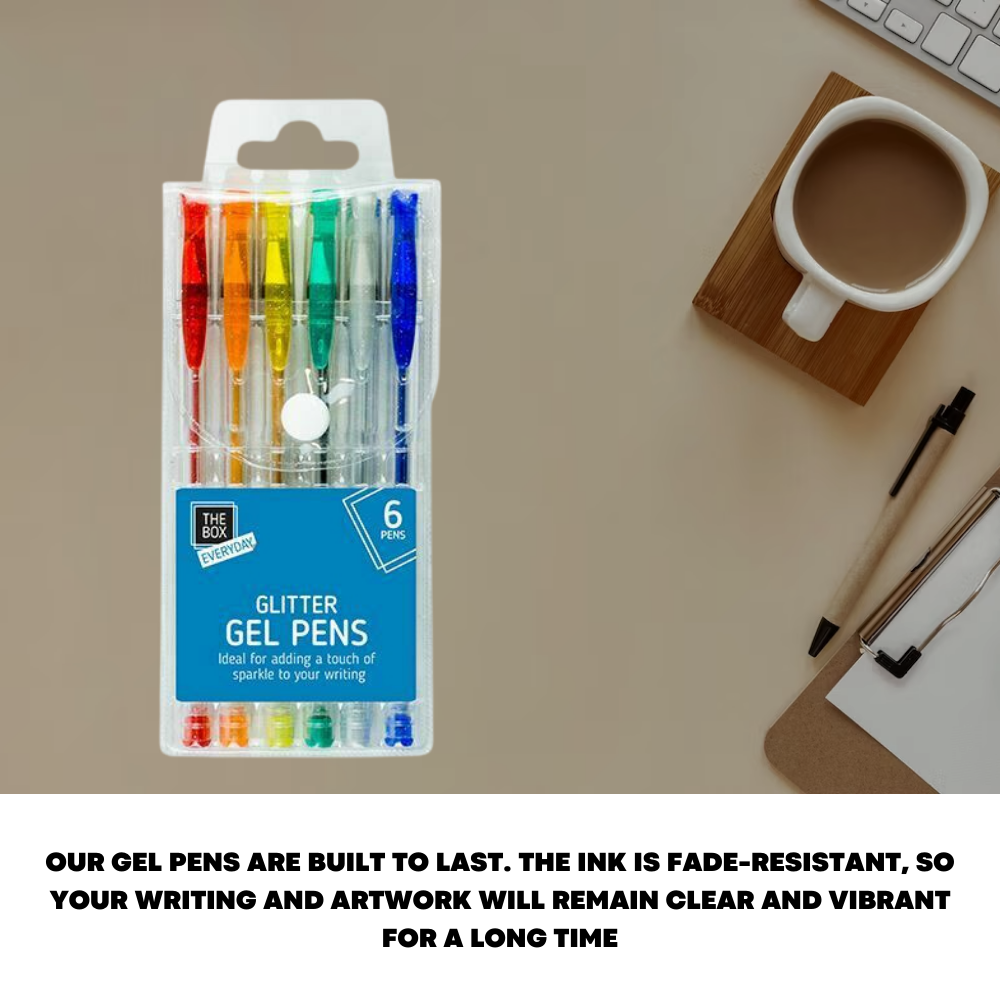 Glitter Gel Pen Set Kids Adults Colouring Book Pens Art Craft Stationary 6 Pack - ZYBUX