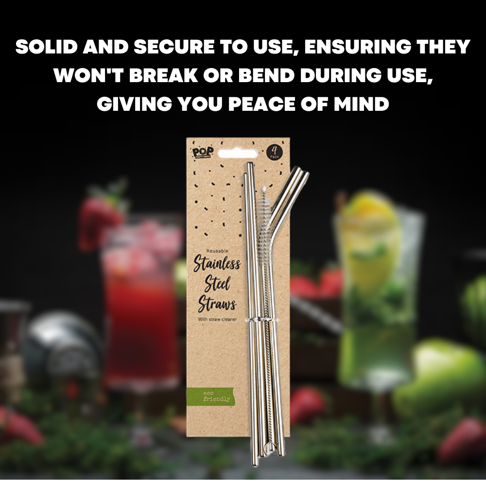 23 cm Silver Drinking Straws Stainless Steel Reusable