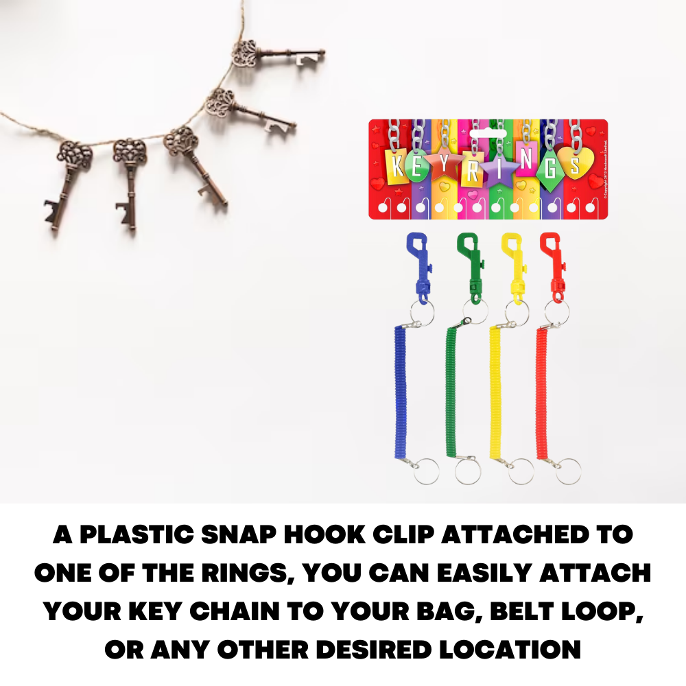 Spiral Key Chain Belt Snap Hook Clip On Ring Coil Stretch Spring Keyring Safe