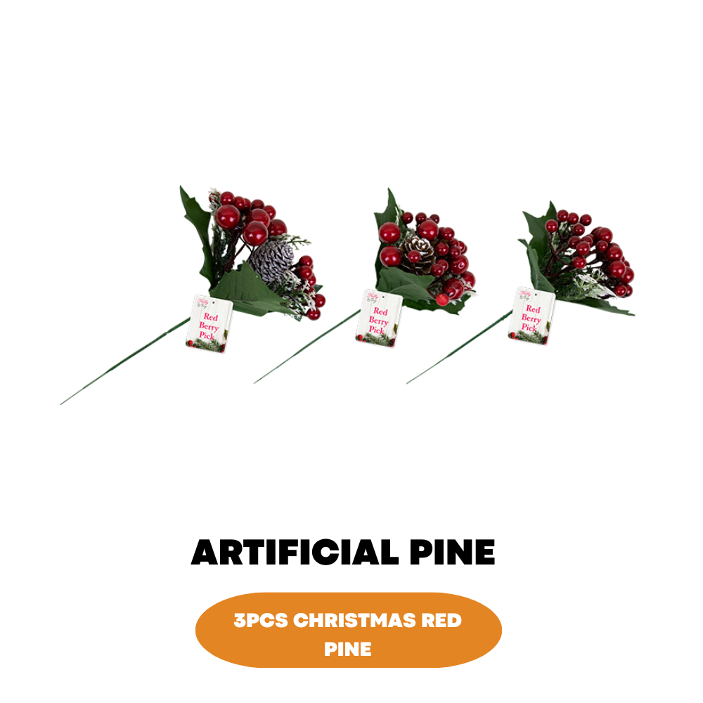 3x Red Berry Stems Flower Decoration Christmas