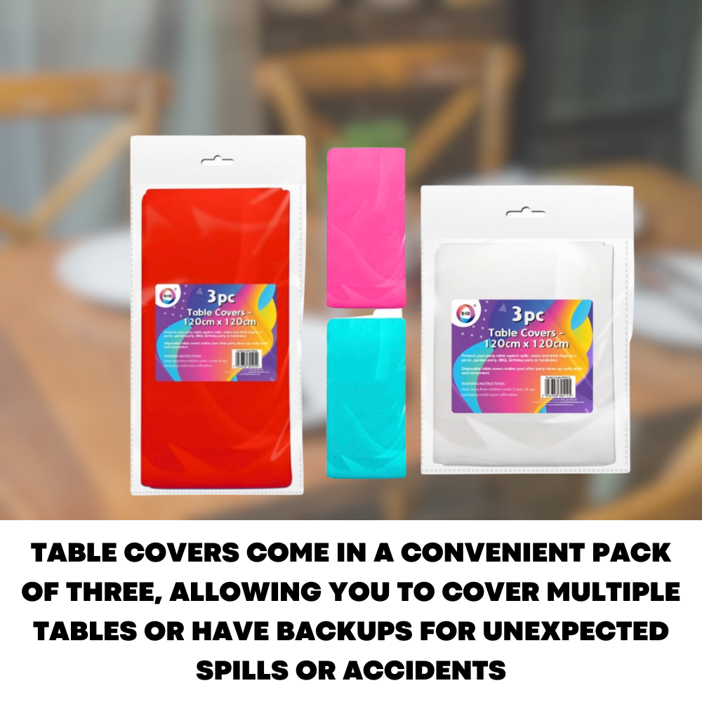 3 Pack Disposable Plastic Table Covers For Easy Cleaning