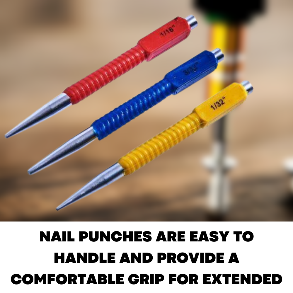 3Pcs Colour Coded Nail Punch Tool Set Carbon Steel Body Hide Pins 1/32 1/16 3/32 - ZYBUX