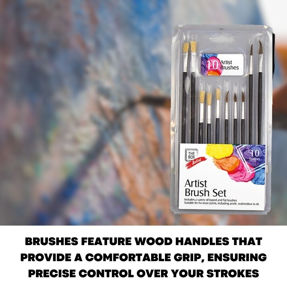 10Pc Artists Paint Brush Set Fine Art Model Making Oil Acrylic Watercolour Craft