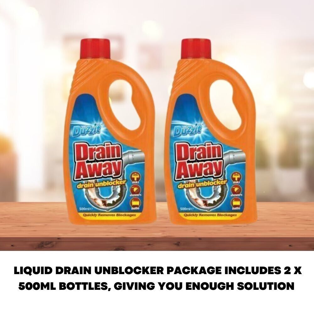 2 X Duzzit Drain Away Liquid Unblocker Bath Kitchen Sink Shower Blockage Remover - ZYBUX