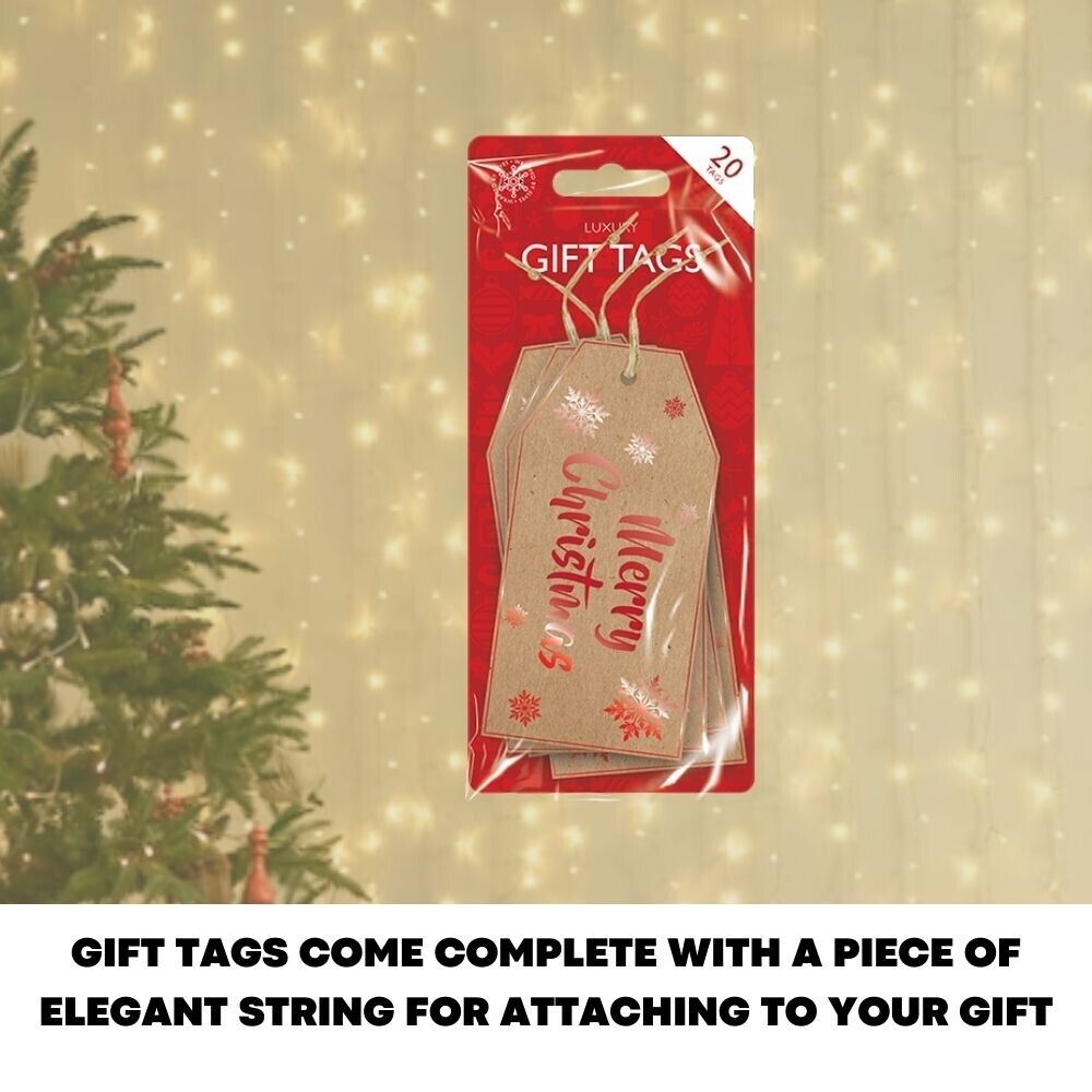 20x Merry Christmas Gift Tags Kraft Paper Tag Xmas Handmade Luxury Card 12x5.5cm - ZYBUX