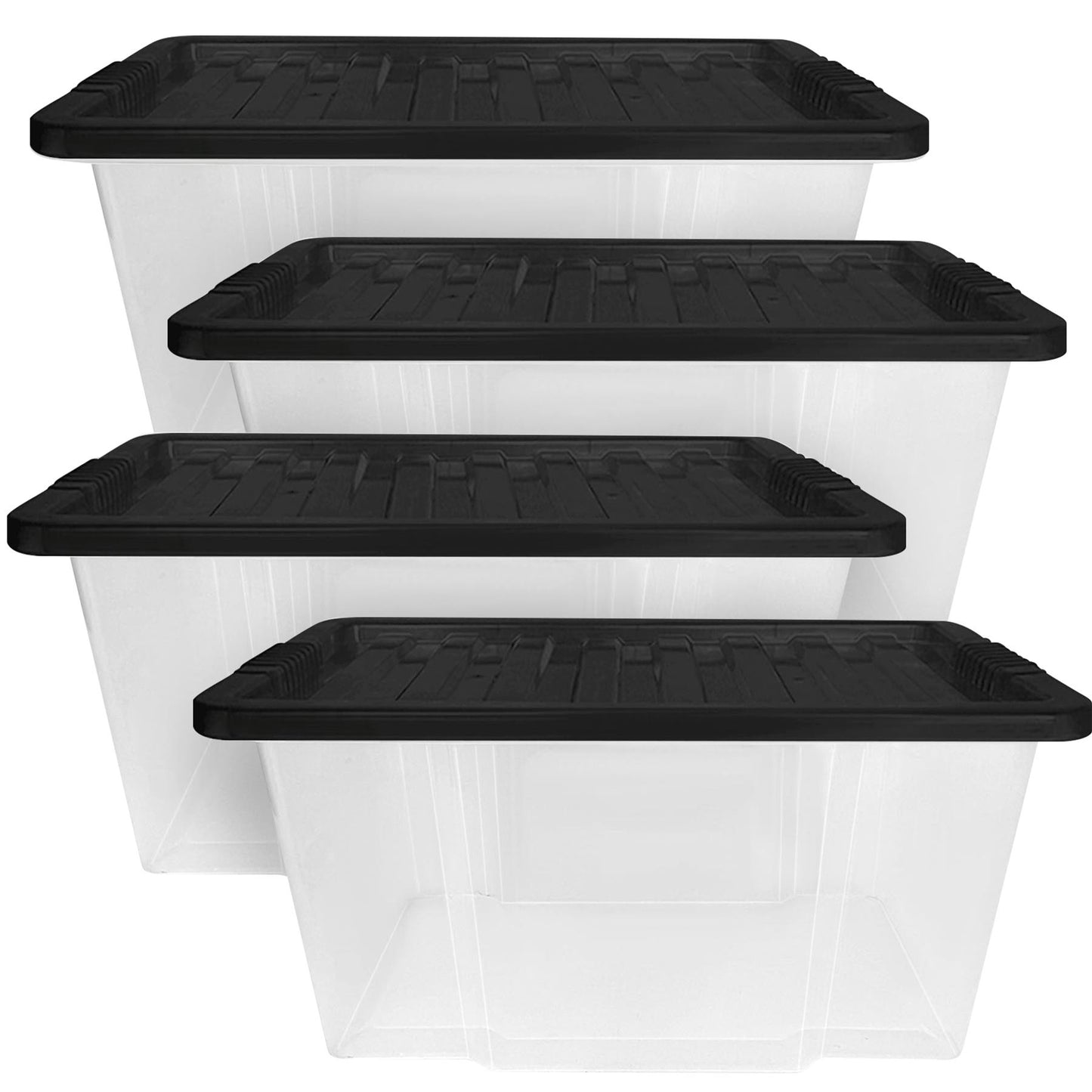 Plastic Storage Boxes with Lids – Clear Black Small Medium Large Stackable Plastic Containers | Ideal for Craft, Shoes, Toys, Office, and Kitchen Organiser | Durable, BPA Free Storage Bin (SET of 3)