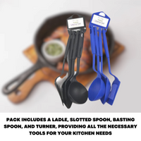 4 Pack Plastic Kitchen Utensil Set 28cm Ladle Turner Spoons Food Cooking Tools