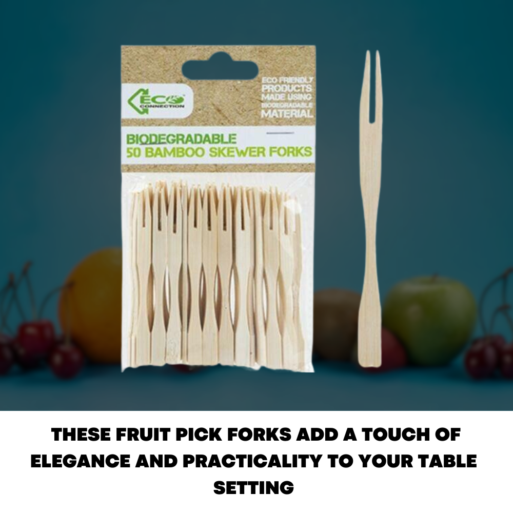 50x Bamboo Cocktail Picks Two Tined Fruit Forks 9cm