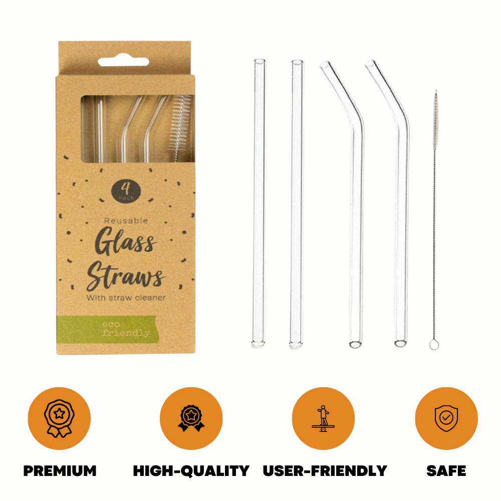 4x Reusable Glass Straws For Party Use - ZYBUX