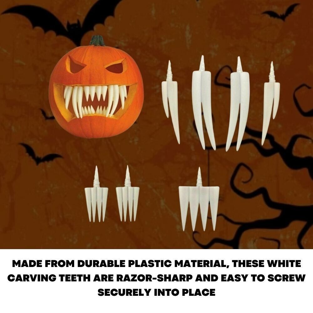 Halloween Scary Pumpkin Teeth Sharp Carving Fangs Set Reusable Spooky Party Kit - ZYBUX