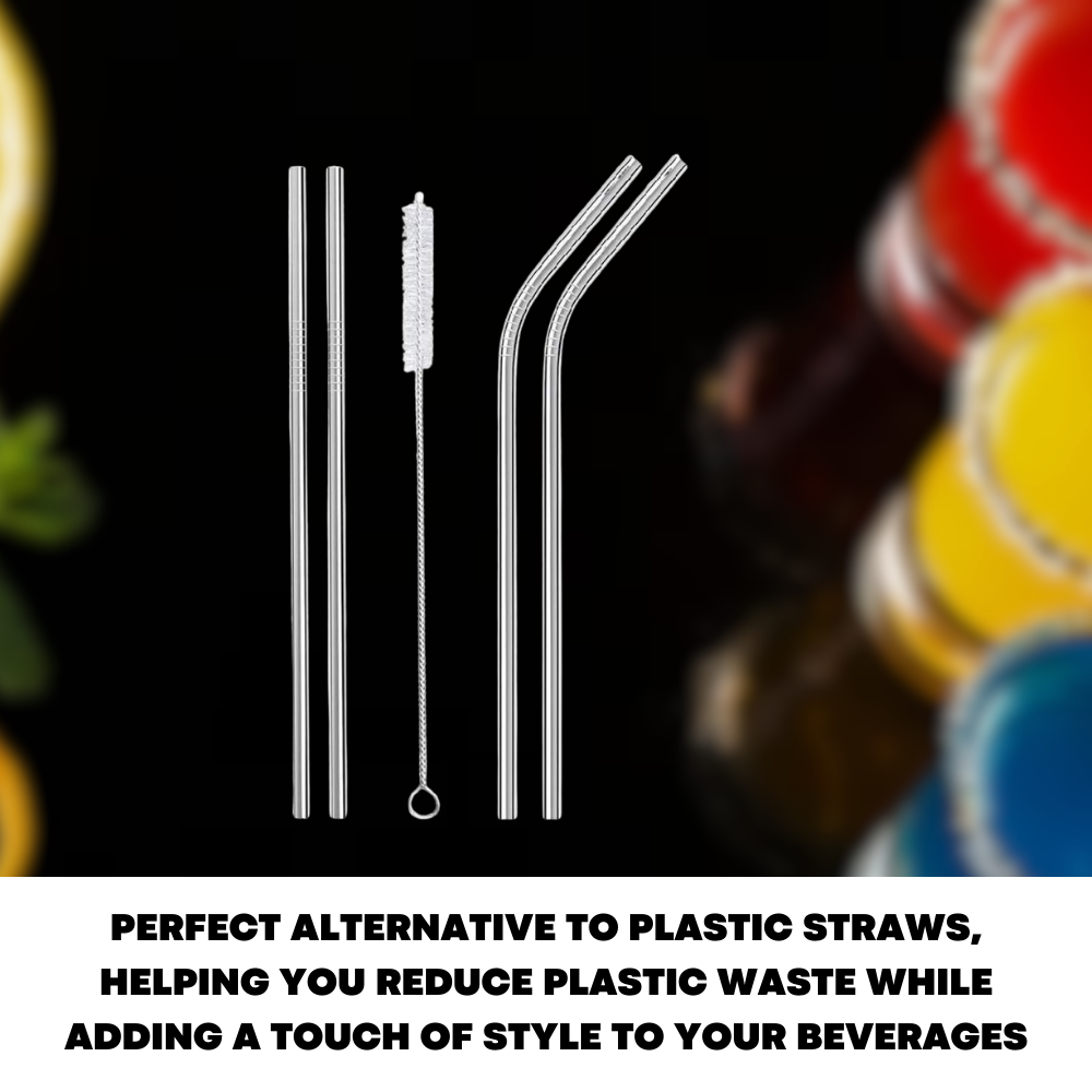 23 cm Silver Drinking Straws Stainless Steel Reusable