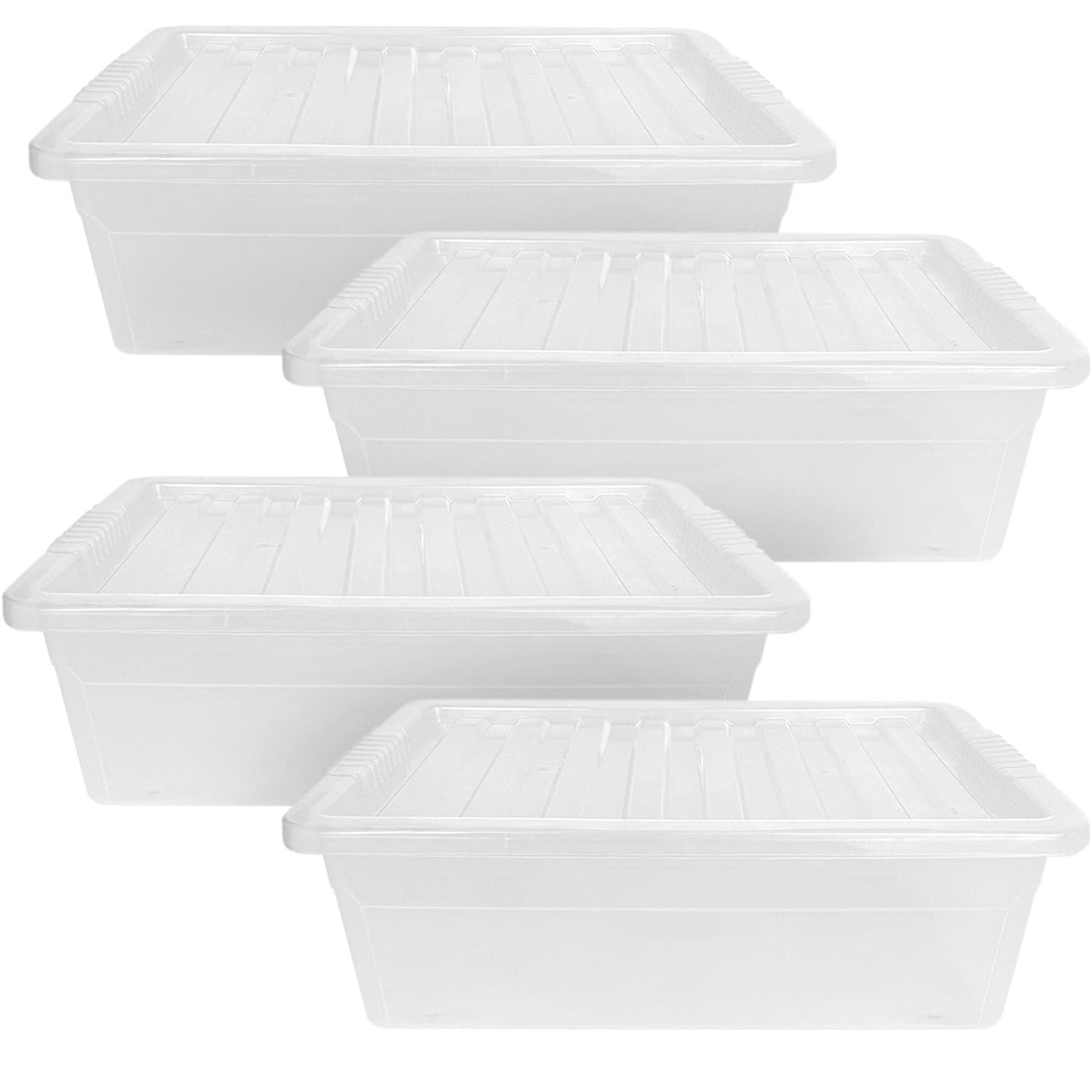 Underbed Plastic Storage Boxes with Lids – Clear & Black – 30L, 32L | Stackable Plastic Containers for Clothes, Shoes & Bedding | Space-Saving, Durable, BPA Free Storage Bins