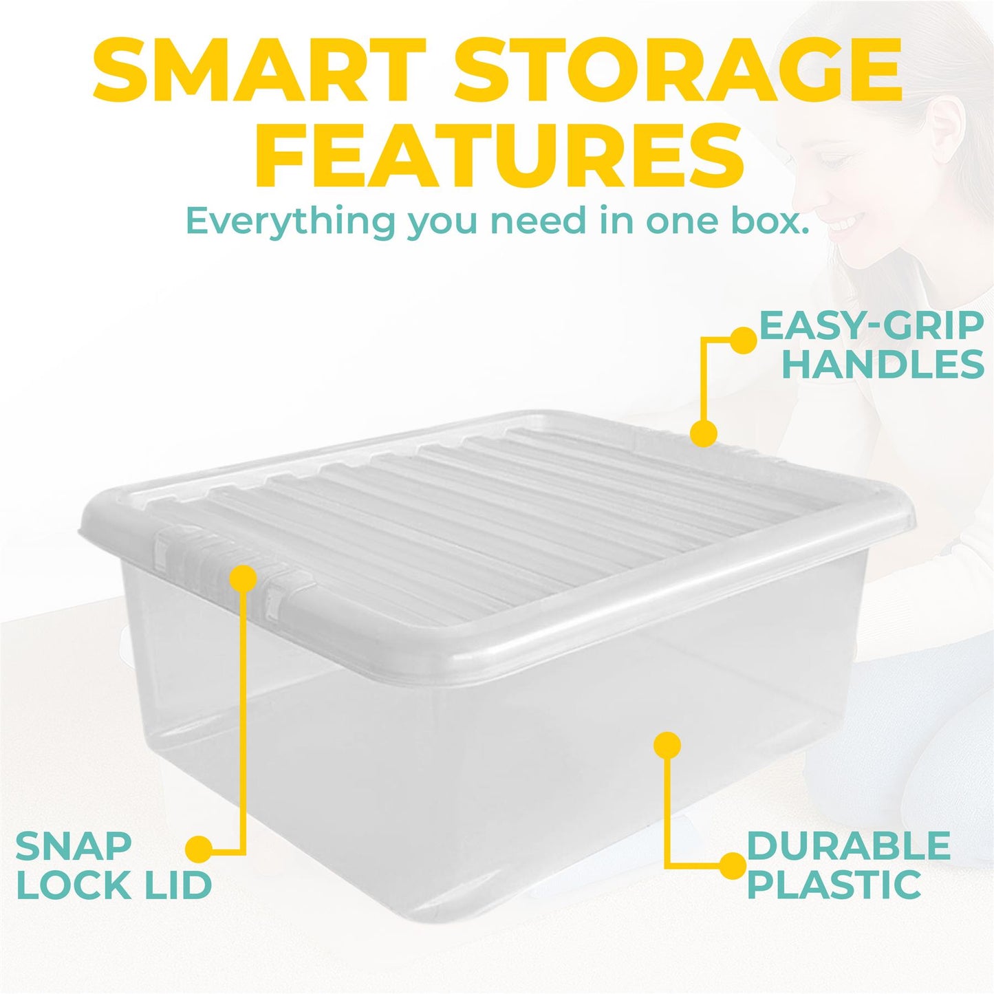 Underbed Plastic Storage Boxes with Lids – Clear & Black – 30L, 32L | Stackable Plastic Containers for Clothes, Shoes & Bedding | Space-Saving, Durable, BPA Free Storage Bins