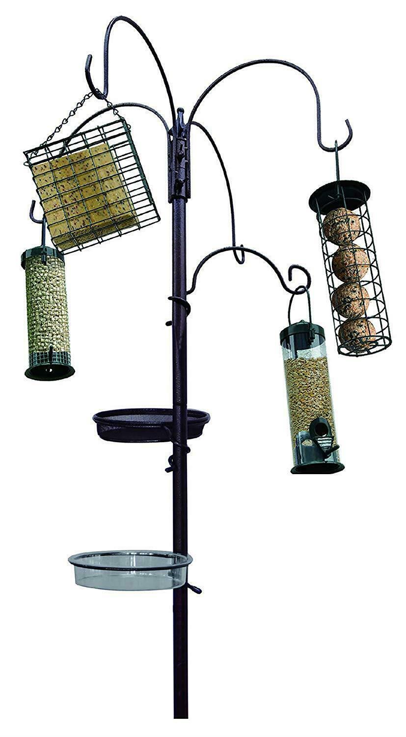 WILD BIRD FEEDING STATION WITH HANGING FEEDERS GARDEN WATER BATH TABLE