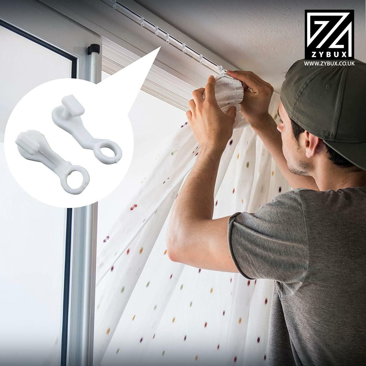 100x Nova Deluxe For Swish Curtain Hooks Runner White Curtain Track Rail Gliders - ZYBUX