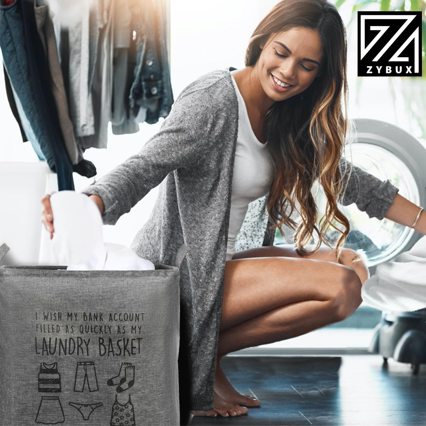 75L Foldable Laundry Storage Washing Bin Basket Large Waterproof Cloth Baggage - ZYBUX