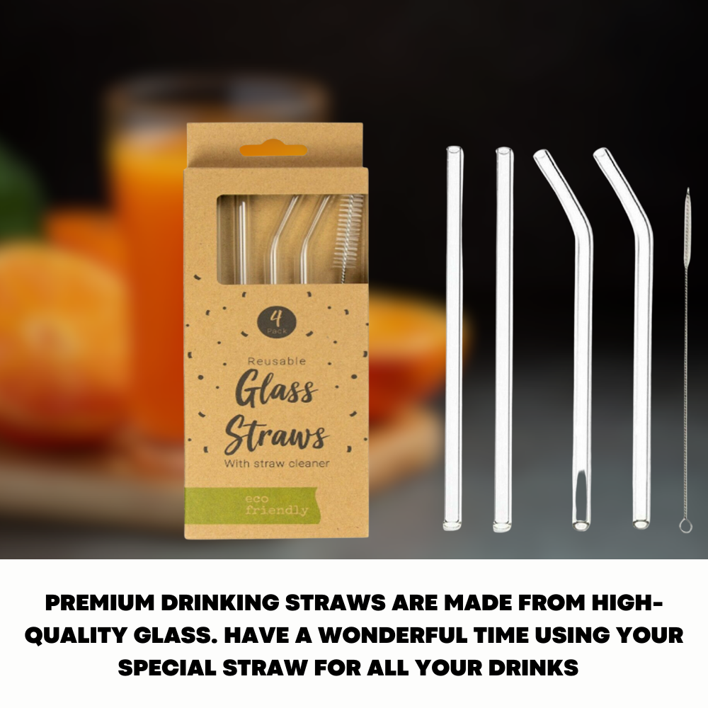 4x Reusable Glass Straws For Party Use - ZYBUX