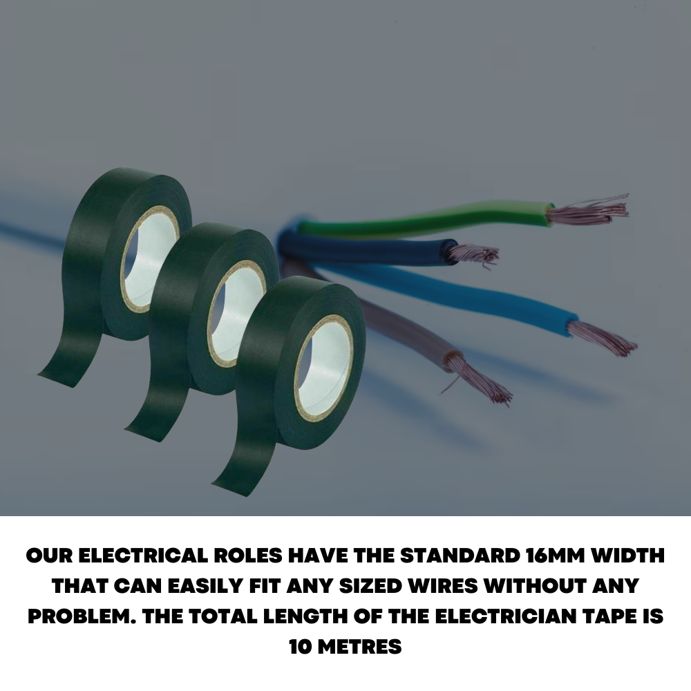 3x Electric Tape Roll Electrical PVC Insulation Tapes Electricians 16mm x 10m - ZYBUX