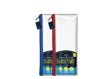 Large See Through Transparent Exam Case Clear Pencil Bag Zip Plastic 33cm x 12cm - ZYBUX