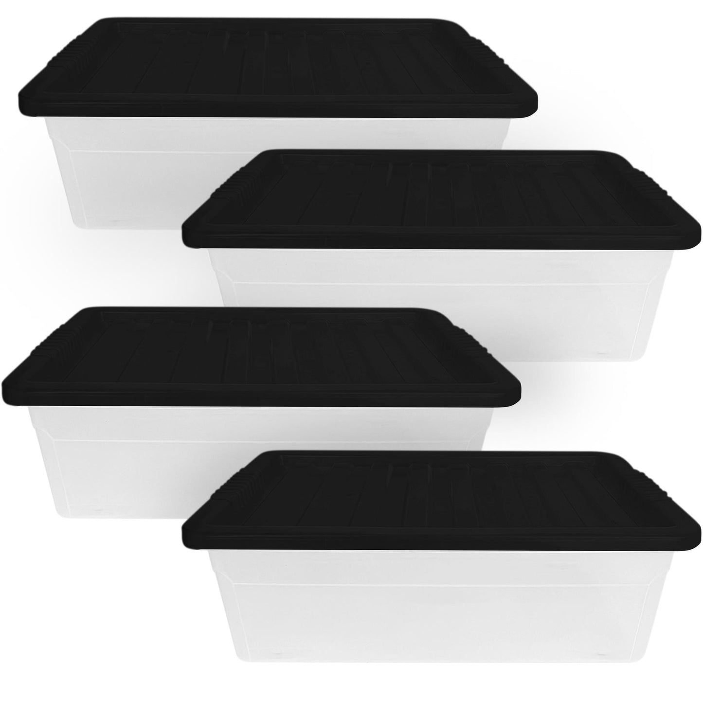 Underbed Plastic Storage Boxes with Lids – Clear & Black – 30L, 32L | Stackable Plastic Containers for Clothes, Shoes & Bedding | Space-Saving, Durable, BPA Free Storage Bins