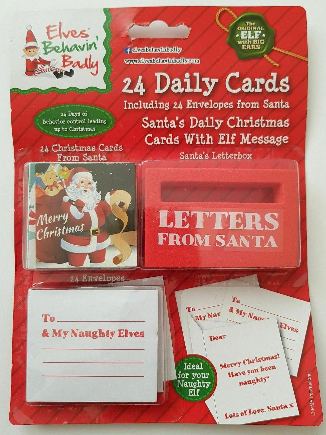 24 ELF MESSAGES FROM SANTA/DAILY CHRISTMAS CARDS/MINI ENVELOPES/LETTER BOX/XMAS