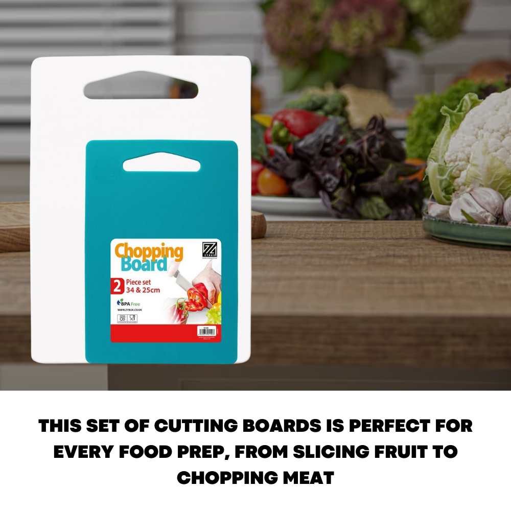 2x Plastic Chopping Board Set Meat Veggies Fruit Non-Slip Kitchen Cutting Boards - ZYBUX