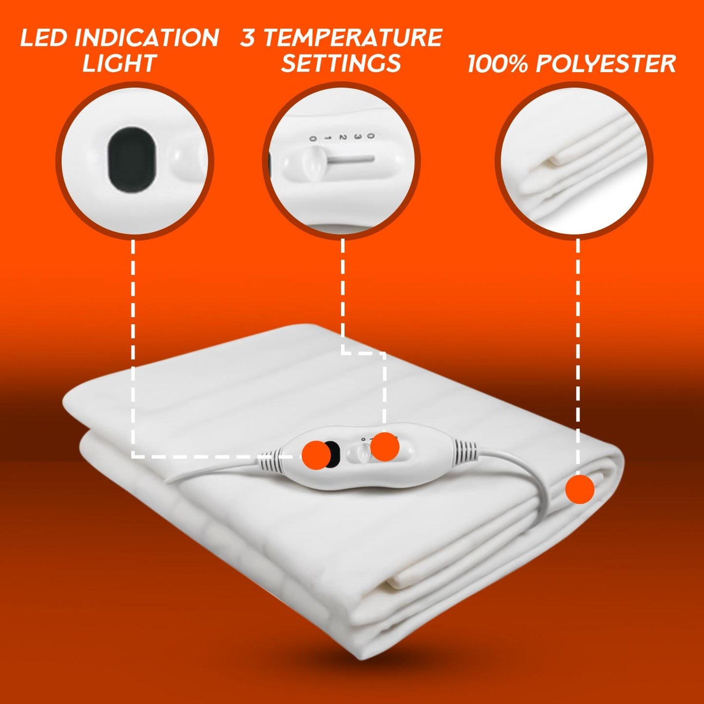 Electric Blanket With 3 Heat Settings, Heated Blanket, Double 120 X 107CM