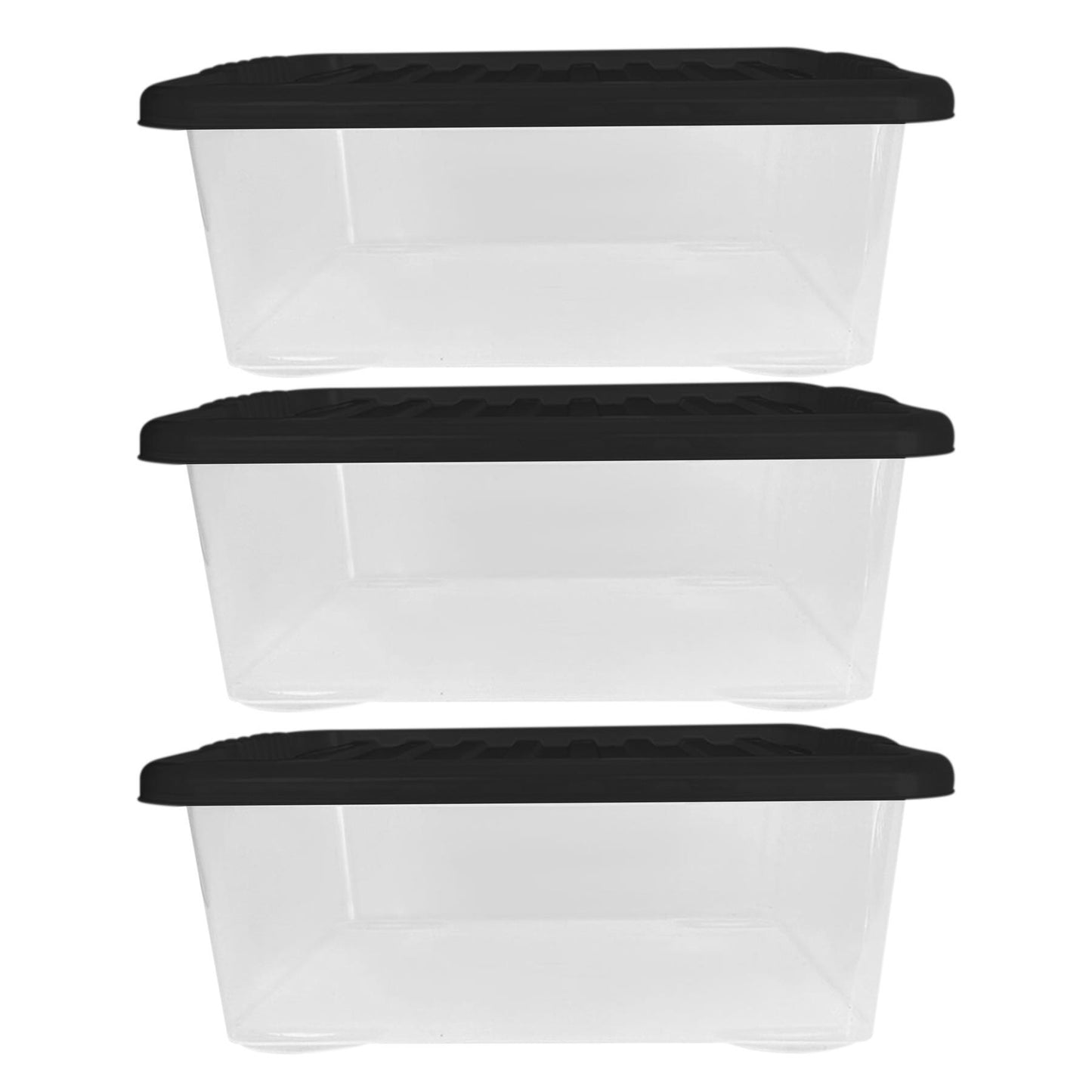 Underbed Plastic Storage Boxes with Lids – Clear & Black – 30L, 32L | Stackable Plastic Containers for Clothes, Shoes & Bedding | Space-Saving, Durable, BPA Free Storage Bins