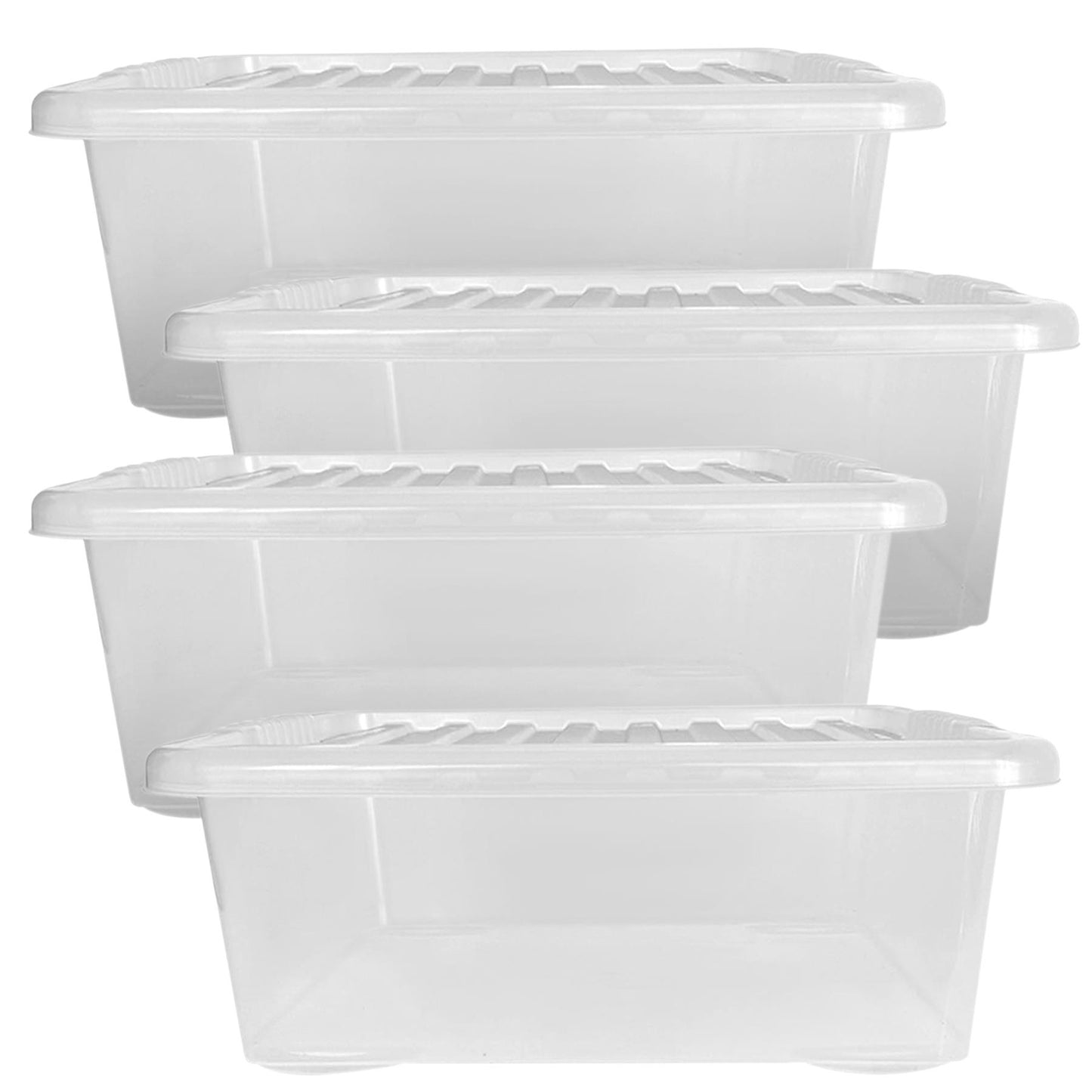 Underbed Plastic Storage Boxes with Lids – Clear & Black – 30L, 32L | Stackable Plastic Containers for Clothes, Shoes & Bedding | Space-Saving, Durable, BPA Free Storage Bins