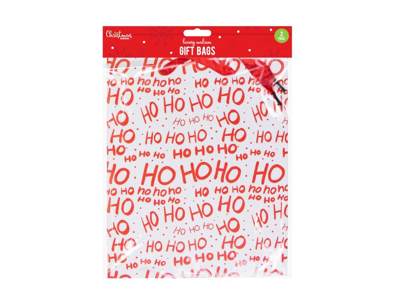 2 Luxury Medium Christmas Gift Bags - Cute & Traditional Xmas Bags