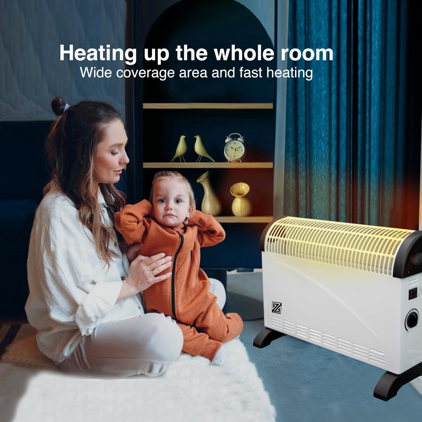 ZYBUX - 2000W Convection Heater, Electric Convector Radiator Heater - 3 Heat Settings (750/1250/ 2000 W), Adjustable Thermostat & Overheat Protection - Free Standing, Ideal for Home or Office, White