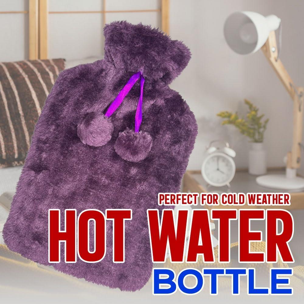 2 Litre Hot Water Bottle with Cosy Fluffy Cover Premium Faux Fur Bag Large 2L